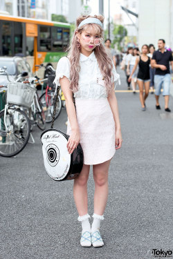 tokyo-fashion:  Saaya Hayashida - the producer of the Japanese fashion brand Swankiss - on the street in Harajuku this weekend with pastel hair and Swankiss fashion. Full Look