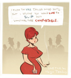 Mad Men - Joan Holloway - Slip - Cartoony PinUp SketchRed-y or not&hellip; here I come :DQuick sketch inspired by this show and sexy, curvy Christina Hendricks as Joan Holloway. Goddamn, that woman&rsquo;s so drawable :)  Newgrounds Twitter DeviantArt