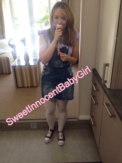 sweetinnocentbabygirl:  searchingforaprincess:  My gorgeous sweetinnocentbabygirl gave daddy a bad case of the ”too cutes” wearing her shortalls, hello kitty top and her diapey showing through her tights. 