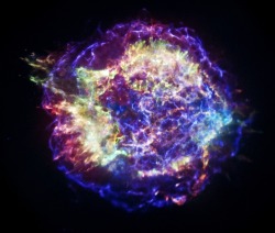 8bitfuture:  This is the Cassiopeia A supernova remnant, as captured by NASA’s Chandra X-ray Observatory. It shows the 300-year old remains of a stellar explosion that blew a massive star apart, sending the stellar debris rushing into space at millions