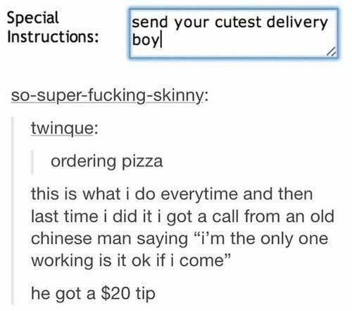 Pizza delivery peculiar