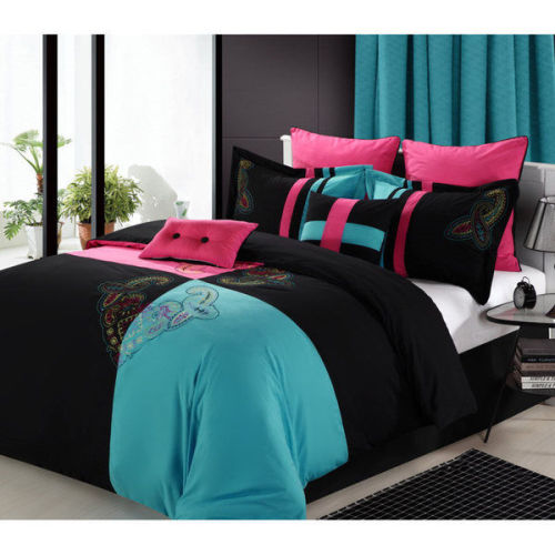 Black and turquoise bedroom