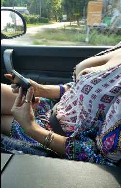 sassyass2525:  @sassyass2525 Pic 1…Me taking a pic of her taking a boob selfie in the car!! 