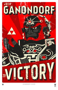 otlgaming:  ZELDA PROPAGANDA (PRO-GANONDORF) Ever wonder if Ganondorf campaigned to turn the citizens of Hyrule over to his side? If he did, maybe they looked a bit like this…  You can find these at paperhooch.etsy.com too! (via johnengcheng) 