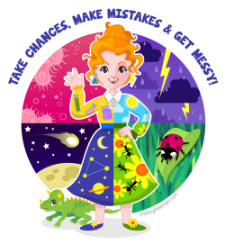 chelschmitz:  Here we have the fabulous Ms. Frizzle from the Magic School Bus. I couldn’t bare drawing just one of her dresses, so I chose four from various episodes.