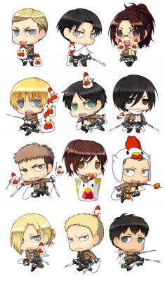  New SnK character stickers (Part of the new Lawson Japan sweepstakes prize lot)  Chickens and Erwin!!! Who knew I would ever use those two words in the same sentence&hellip;?