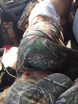 thebambinogirl:  Tired after a long morning of hunting. Daddy let’s me wear my pants while hunting, but once I get in the truck it is just like being at home. I can only have my diaper on from the waist down unless it is very cold. This was a rental