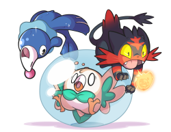 tootsoup:ALOLA STARTERSI’m super happy with these starters!!  All three have super cute designs and personality!  :*・°☆ (was initially a rowlett fan but popplio has grown on me WHOOPS)