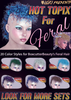 Want some more cool hair color selections for BoxcutterBeauty’s Feral Hair? Well look no further!  With this add on you&rsquo;ll get traditional hair colors and fantasy hair colors. 20 brand new Material Sets to choose from!  You can use this hair on
