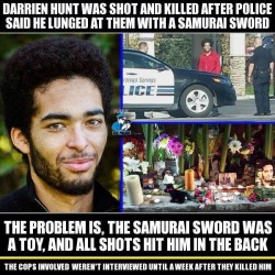 thewomanfromitaly:  lareinaana:  arienreign:  Why isn’t anyone talking about this?http://www.dailydot.com/news/darrien-hunt-shot-by-police-while-cosplaying/  Watch non black cosplayers and lovers of cosplay stay silent on this.  Man what in the FUCK