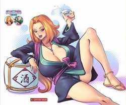 supersatansister:  RT @SuperSatanSon: Sexy Fusion! ⠀ Chosen by Patreon and Hentai-Foundry, Matsumoto from Bleach and Tsunade  from Naruto. Both big-breasted blonde boozers became Matsunade!  🍈🍈🍶🍶https://buff.ly/2OKdRbG