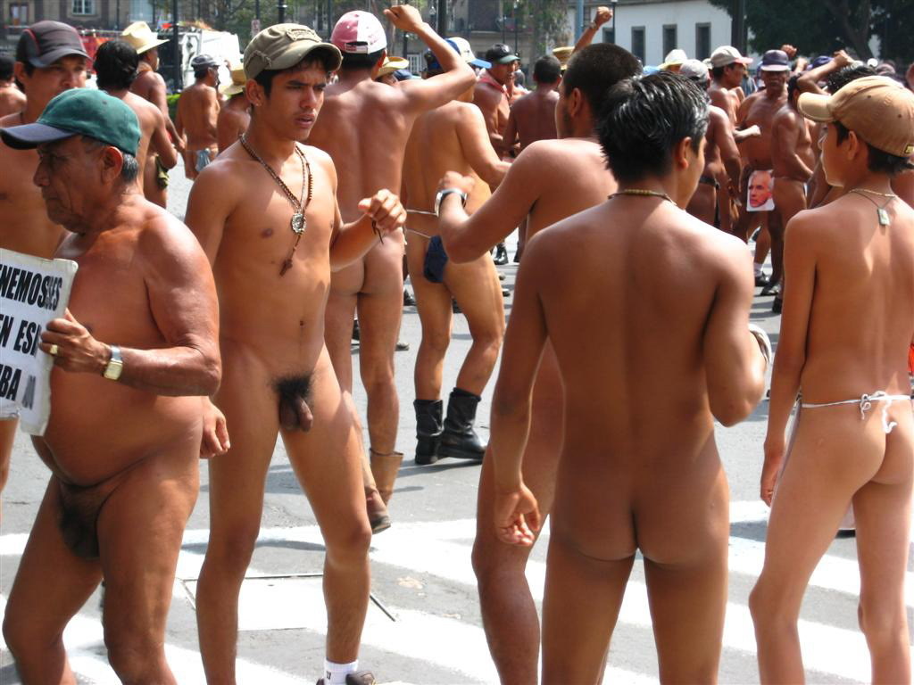 Naked men pissing in public