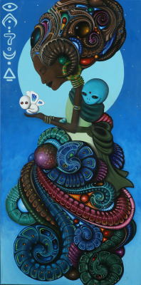 asylum-art:Afro-cubaine: Paul Lewin Artists on tumblrPainter Paul Lewin has a unique style that includes traditional Caribbean and African motifs as well as science fiction.Lewin explains, “The work reflects on the journey of my ancestors through the