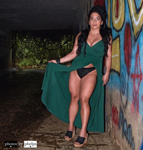 rina @rinathechamp  came to work….glamour dress and fitness form are a killer combo!!! #latina #greendress  #boudiorphotography #thick #blacklingerie #fitnessmodel #glutes #graffiti  #photosbyphelps #longhairdontcare  #baltimorephotographer #allnatural