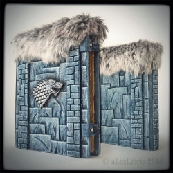  alexlibris-bookart: Just finished second book from unique set of Game of Thrones journals… House Stark journal is in 10 x 8 inches size, thickness little more than 2 inches, cover is made to associate on wall, deep carved house Stark sigil, fur in