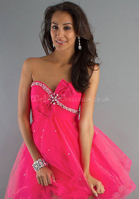 Hot pink baby doll dress for prom