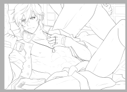   WIP for the upcoming monthly picture on my patreon (only accessible for February&rsquo;s patrons!)He is ookurikara from Touken Ranbu, having fun with some friends lolol Ofc this is the censored version but in reallity gonna be a fun gangbang~  