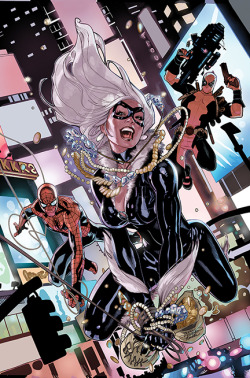 comicsforever:  The Black Cat Antics // artwork by Terry Dodson (2014) Variant cover art for Amazing Spider-Man #1