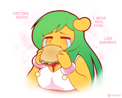 Dieting for a month so far and it’s really working out! But I’m having cravings man, I actually dreamt I was eating a big, juicy burger last night. ( ´△｀)