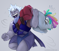 “PUT ME DOWN, YOU FREAK!”  From (possibly?) the last I mean, upcoming chapter of Counterfeit Corruption. Snowflake makes up with Bismuth&hellip; sort of. When Snowflake gets really happy or excited, she has a tendency to grab her friends and haul