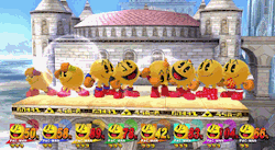 garbagetierdeer:  grooveonfight: (Patched) Smash Bros. Pac-Man Pause Glitch  I apologise for adding to this post however if you play this song along side looking at these gifs it makes everything better 