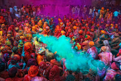demhalfbloods:  Holi, India Also known as the festival of colors and love, this vivid spring festival brings all people together. The social barriers break completely, friend or stranger, rich or poor, men or women, children or elders, Hindu or not, all