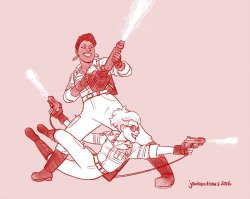 kreuzaderny:   Afraid of no ghosts! #LoveForLeslieJ @Lesdoggg Ghostbusters was so much fun and I want to see lots more of this duo. pic.twitter.com/RTVfhejthM— Jen Bennett (@jenbendraws) July 19, 2016  