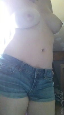 loveisalandfill:  misscasskeyholder:  Just wanted to show off my brand new extra tight denim cutoffs and the purple surprise inside. ;)  Respect the girl cock! 