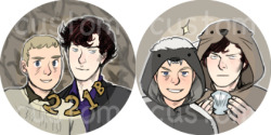 oh also i think i forgot to post these??? two more buttons for the giveaway silverdreamx - sherlock and john and the number 221b (I hope this is sorta what you meant lol) aabysinyaa - sherlock and john dressed in otter and honey badger kigurumi