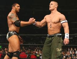 shitloadsofwrestling:  Batista and John Cena Two of pro wrestling’s greatest prospects turned champions. Both men debuted in 2002 and were headlining main eventers only two years later. Impressive by today’s standards. Kudos to both for becoming legends