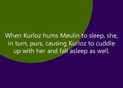 homestuckfluffcanons:  When Kurloz hums Meulin to sleep, she, in turn, purs, causing Kurloz to cuddle up with her and fall asleep as well. Suggested by anonymous