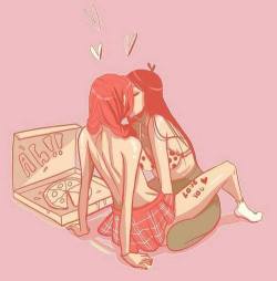 asuka-sorynotsoryu:  sorry babe, but this ain’t gonna happen. there are WAY too many slices of pizza left in that box to start making out. 