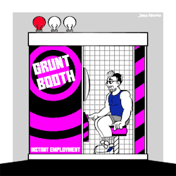 spacepupx: Introducing the GRUNT BOOTH!  Instant henchman at the push of a button.  Coming to a mall near you.Illustrator available for hirejamesnewland.co.uk | Twitter | Patreon | COMMISSION | Shop 