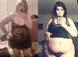 bbwcreampuff:here is another before and after. 100 pounds difference. i should really do another one, i’ve gained another 30 lbs since that after shot was taken.