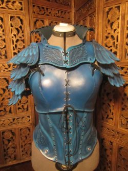 fabricatedgeek:  Women’s Leather Armor- Blue Jayby SavagePunkStudio I’m loving the practical female armor that’s also just flat out gorgeous!   Excuse me, but&hellip; this is what you call practical? At least it has no cleavage, but it is still