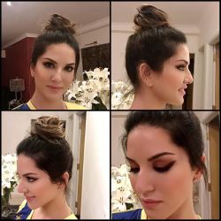 Loved my messy top bun and dramatic eyes for the chennai swaggers game! Thanks @tomasmoucka you rock hair and make up!! by sunnyleone