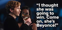 micdotcom:Even Beck agrees with Kanye &ldquo;Beck needs to respect artistry, he should have given his award to Beyoncé.&rdquo; That’s what Kanye West said to E! after the Grammys. Beck’s response though, was everything you’d expect from a  now-five-time