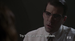 xenoshock:  langdonhorror:   a gay man portraying a straight man forcing a lesbian actress playing a lesbian to focus on a hot dude’s dick  ladies and gentleman, American Horror Story.    Show Me Your Genitals 