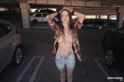drivenbyboredom:  Topless Tuesday Ladie Lane looking annoyed at me in a parking lot edition. 