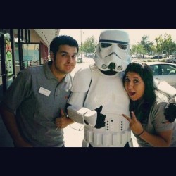 #throwback to when @mopadillamo and I were working at Radio Shack and we saw a storm trooper. My gosh what a throwback. #throwbackthursday #loveyoumomo #wehadsomuchfun #damniwasbighahaha