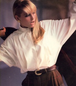 80s-90s-supermodels:  “Casual… With a New Beat to Plaid”, VOGUE US, October 1984Photographer: Arthur ElgortModel: Kim Alexis 