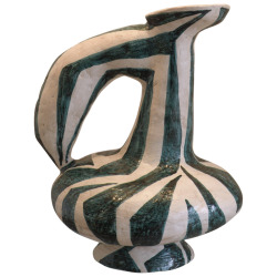 amare-habeo:  Salvatore Meli (Italian, 1929-2011)  Sculpture, 1950  Pitcher, decorated with a bold abstract design in green (copper oxide) glaze on white slip ground, over red earthenware body