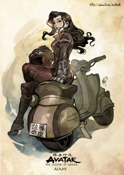 marcelperezmassegu:  And here goes another character from The Legend of Korra!! #04: ASAMII ended up spending WAY TOO MUCH TIME on that one… Suddenly I wanted to add the motorbike, and the rest is history… xDDDDNext come another one that has been