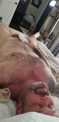 daddyb-bear:  That after fuck glow your man gets when when his 2 husband’s load him up and drain his cock. #daddy #poly #gay #love