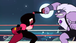 cicadianrhythm:  Rewatching Tiger Millionaire, through Garnet’s whole fight with Amethyst she only summons the one gauntlet.Specifically,the gauntlet from Sapphire’s gem.  Garnet isn’t a sum of their parts, she’s something greater. 