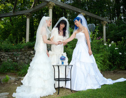 polyfi-tri:  heartconnection:  Kitten, Brynn, and Doll’s rainbow garden of poly love three-bride wedding  the cutest! 