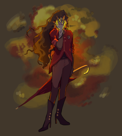 keplercryptids: kazzarole:  from the ashes, the phoenix herself (flat vers)  [image description: a drawing of Lup, a thin elf with long, wavy dark hair blowing slightly in the wind. She’s wearing a red jacket, dark pants and tall heeled boots. She’s