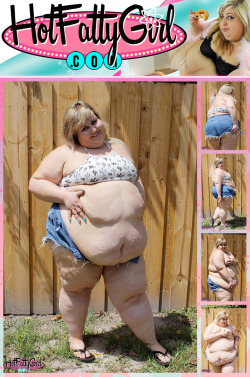 hotfattygirl:   			 			I love showing off my fat body in skimpy revealing clothes, and a  pair of cute cut offs and a crop top has always been a favorite summer  outfit of mine! I love the way my round booty peeks out of my shorts and  the way my big