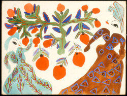 nietp:   Baya Mahieddine “Femmes et orangers fond blanc (Women and orange trees on a white background)” (1947) 
