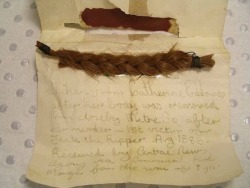 jeffrey-is-a-babe: A letter believed to have been written by Jack the Ripper in 1888. With it was braided lock of hair belonging to Catherine Eddowes.